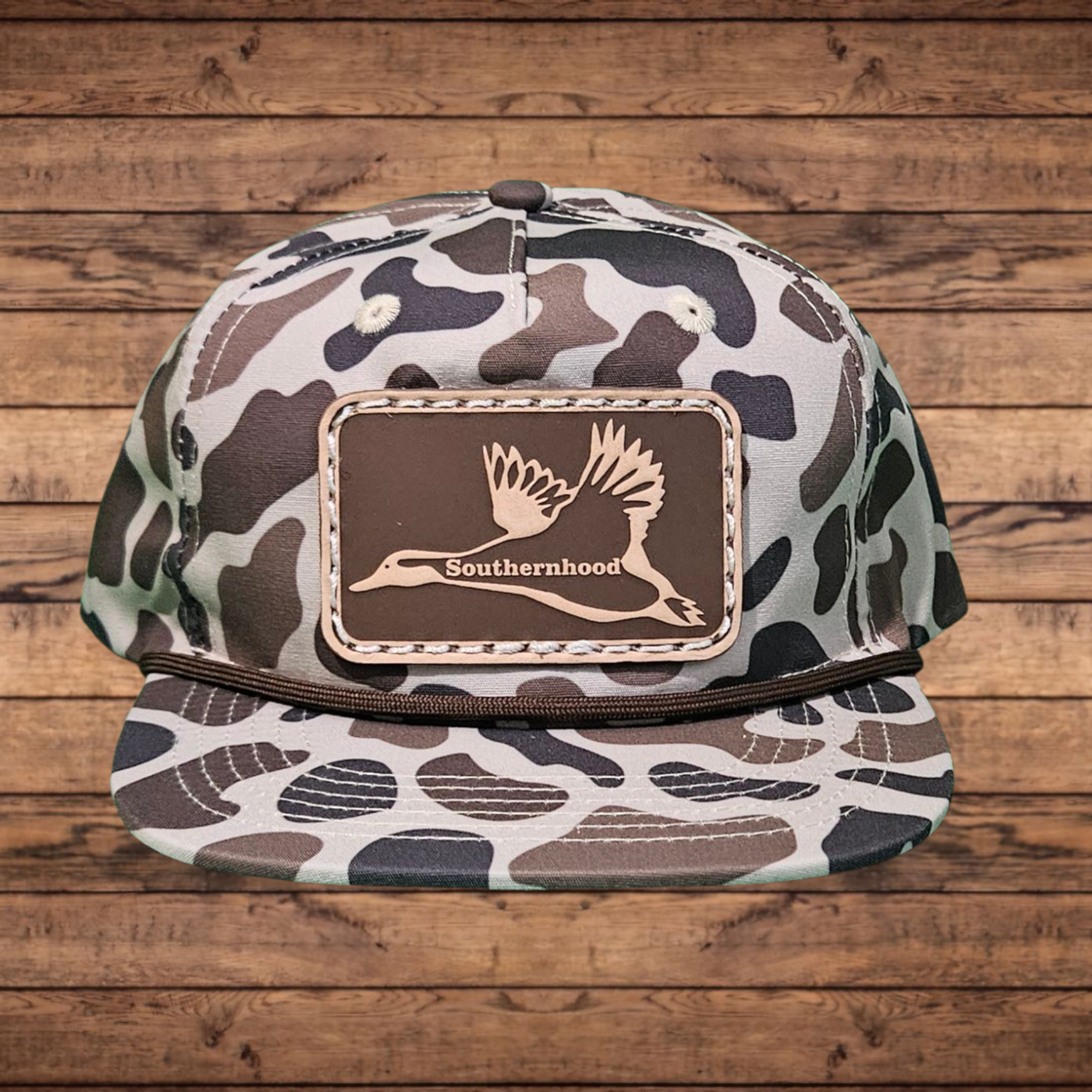 KIDS,  Duck Camo Rope Hat, with Leather Duck Patch
