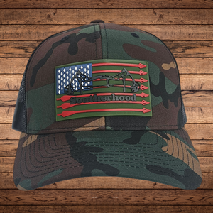 Arrow Flag Patch on YP Retro Trucker Woodland Camo