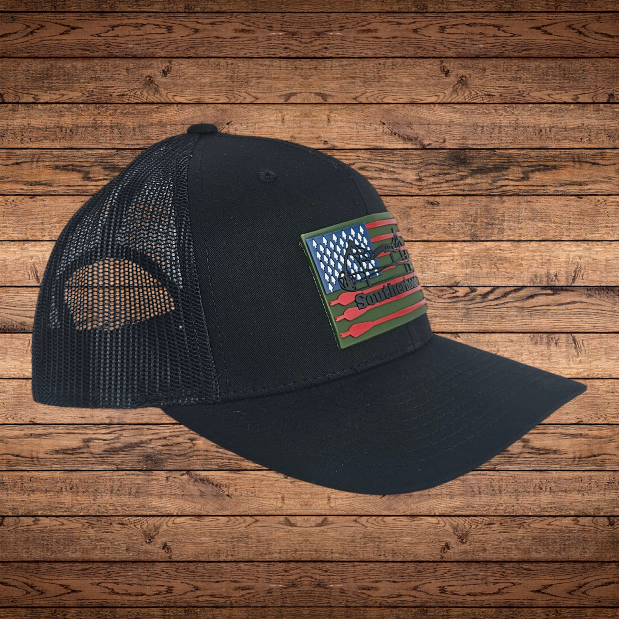 Arrow Flag Patch on YP Retro Trucker Black Hat