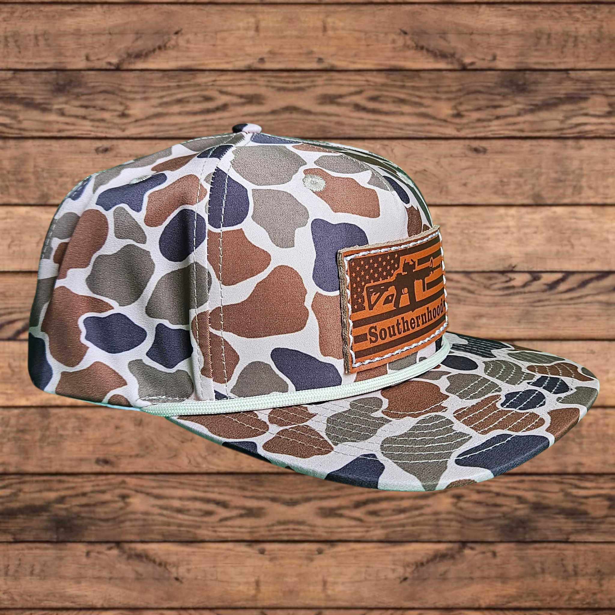 Leather Flag Patch, Classic Duck Camo Rope Hat