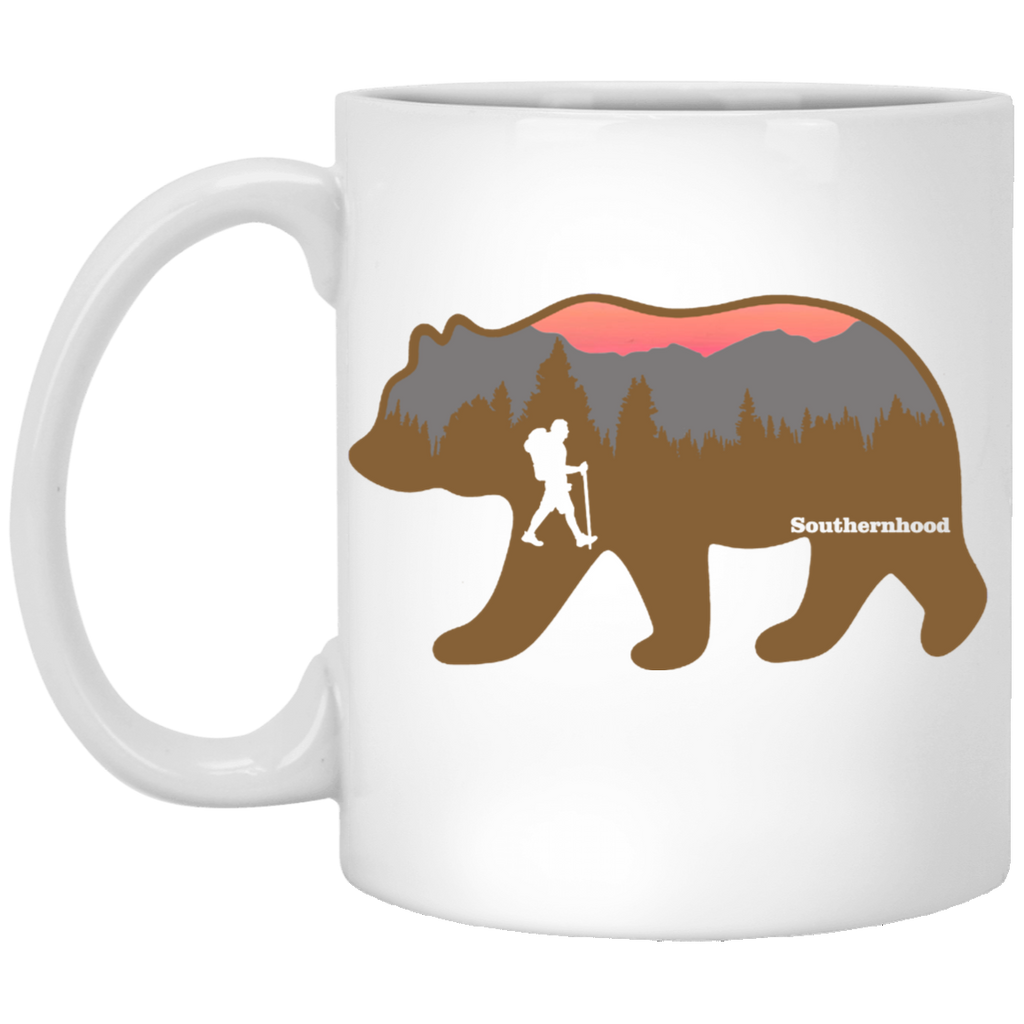 Hiking Bear. 11 oz. White Mug
