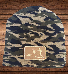 Camo Beanie, Leather Duck Patch