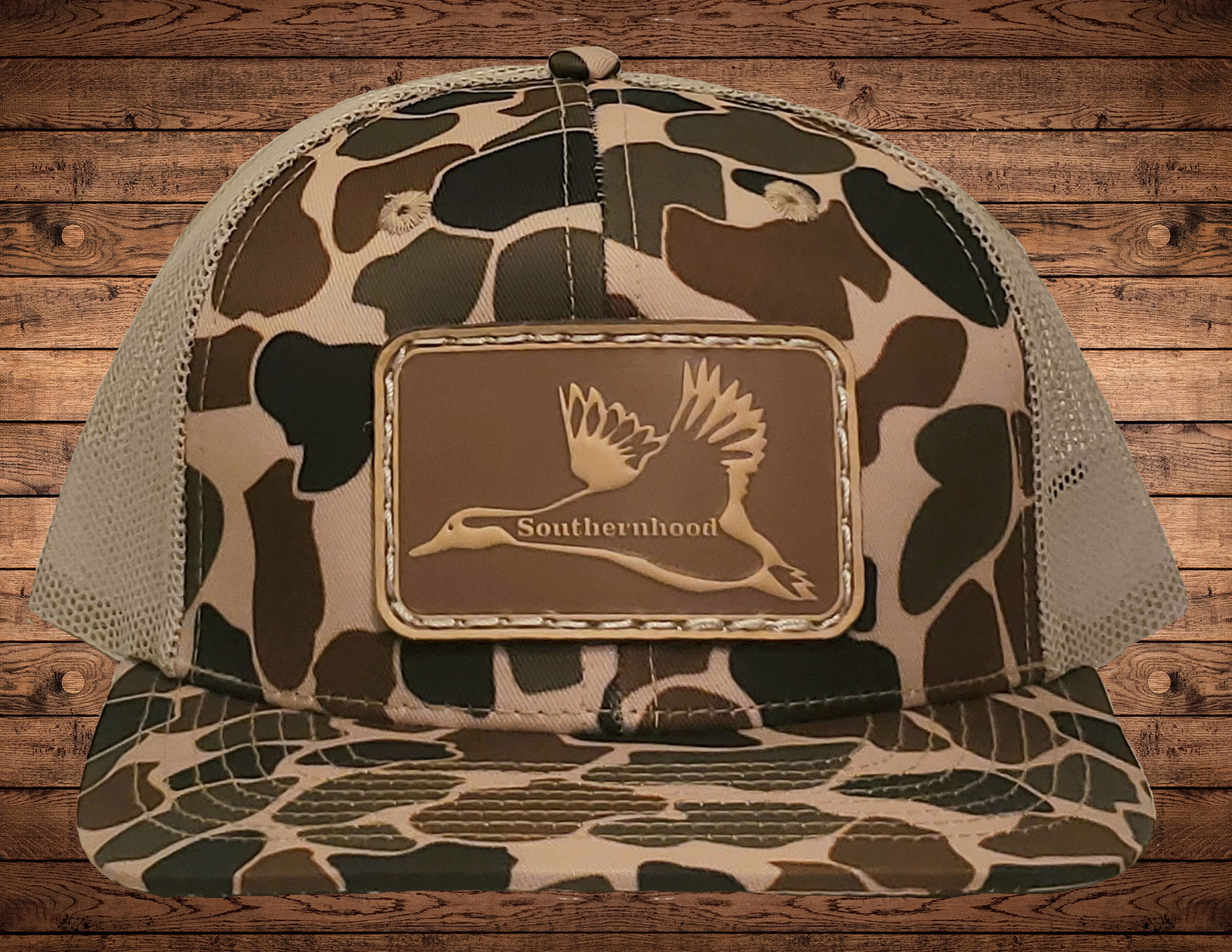 Leather Duck Pattern Leather Duck Patch on Classic Duck Camo Hat. – Southernhood