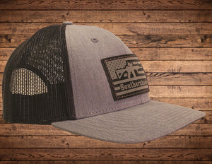 Black and Gray Leather Freedom Patch on Heather Gray/Black snap back